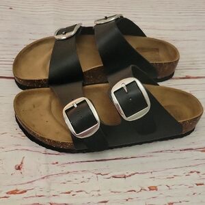 Clifts By White Mountain Black Slide Sandals with Silver Buckles SIZE 7